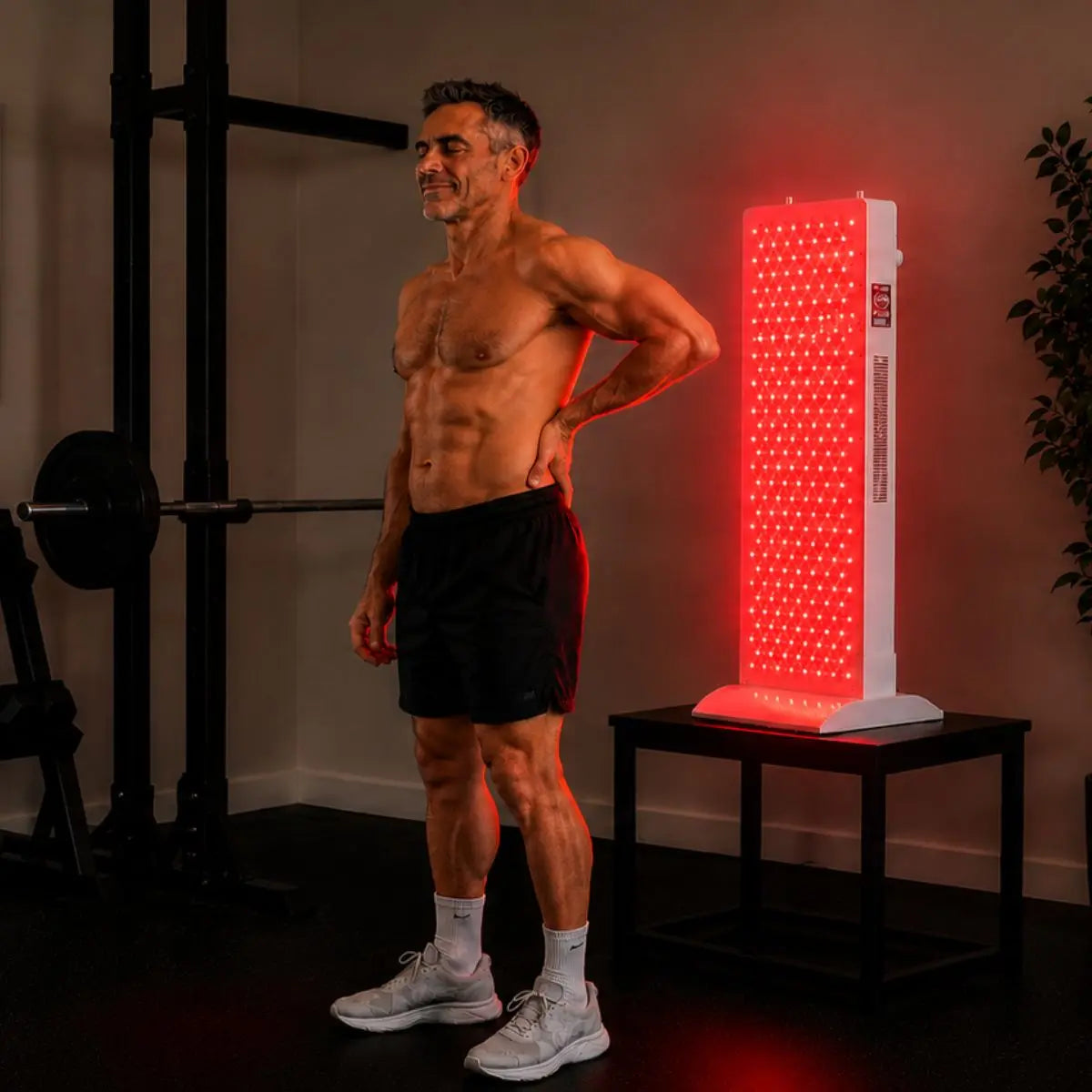 Panel RDPro1500-FS7 · 7 longitudes de onda. Hombre recibiendo tratamiento dolor lumbar.
